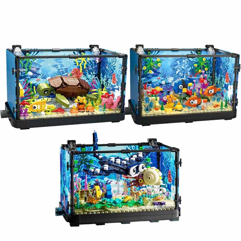 Marine Aquarium Kit - Aquarium-Baustein-Set mit Licht, Aquarium, Meeresschildkröte, Baustein-Spielzeug